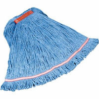 Rubbermaid Commercial Swinger Loop Cotton/Synthetic Shrinkless Large Blue Mop Heads, 6 count