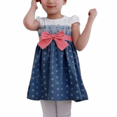 Allegra K Girl's Pullover Dots Prints Splice Babydoll Denim Dress Blue (Size 3T)