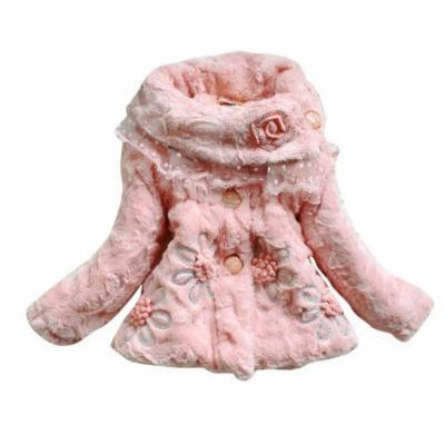 Allegra K Girl's Winter Flower Decor Sequin Decor Warm Coat Pink (Size 3T)