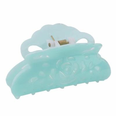 Ladies Women Plastic Flower Hollow Out Design Hairclips Hair Claw Clip Blue