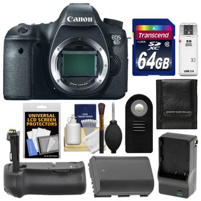 Canon EOS 6D Digital SLR Camera Body with 64GB Card + Battery & Charger + Battery Grip + Remote + Accessory Kit