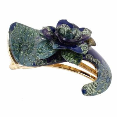Blue Flower Accent Gold Tone Alligator Hairclip Hair Clip Claw Clamp for Lady