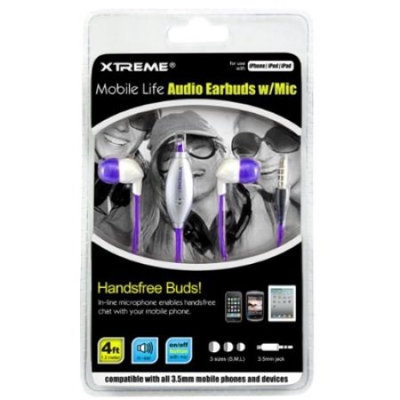 XtremeCables 94205 Purple Mobile Life Earbudz with In-Line microphone