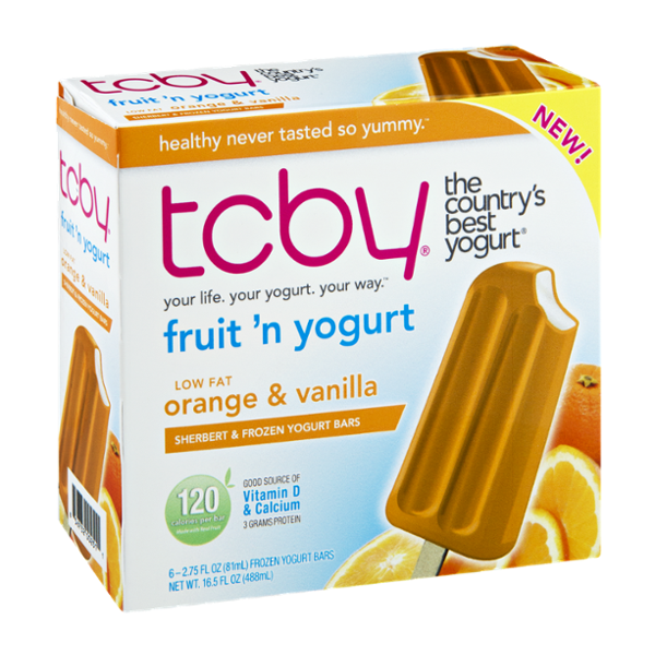 TCBY Low Fat Orange & Vanilla Sherbert & Frozen Yogurt Bars 6 CT