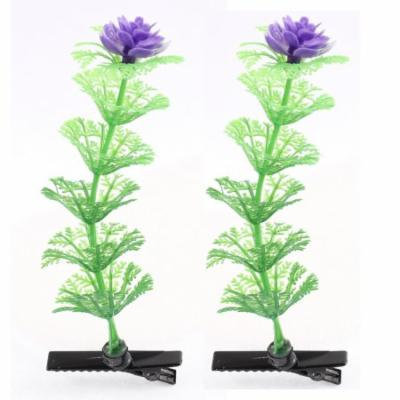 Lady Woman Flower Detail Party Alligator Hair Clip Barrette Purple Green Pair