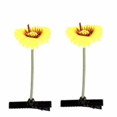 Floral Antenna Hairpin Artificial Yellow Big Flower Hair Clips 2 Pcs