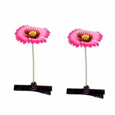 Floral Antenna Hairpin Artificial Fuchsia Flower Hair Clips 2 Pcs