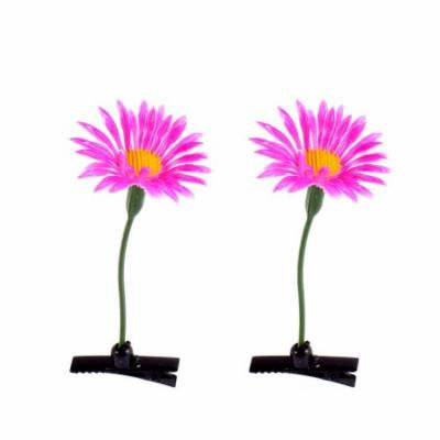 Girl Artificial Purple Flower Floral Antenna Hairpin Hair Clips 2 Pcs