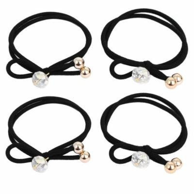 Faux Rhinestone Decor Women Elastic Hair Rope Band Ponytail Holder Black 4Pcs