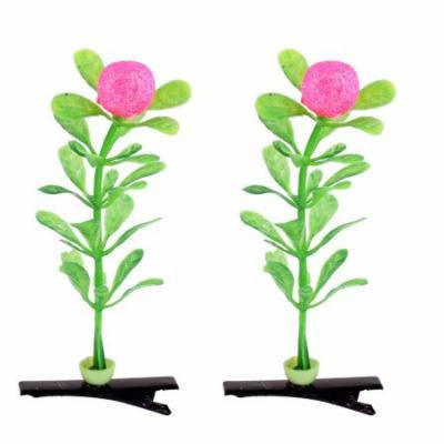 Lady Decor Floral Artificial Plant Antenna Ball Flower Hair Clips Pink 2 Pcs