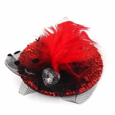 Girls Feather Lace Decor Hat Shape Alligator Hair Clip Barrette Black Red