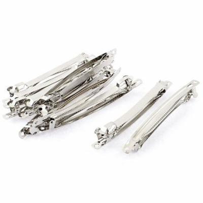 Women 10cm Length Metal DIY Craft French Hair Clip Barrette Silver Tone 10pcs