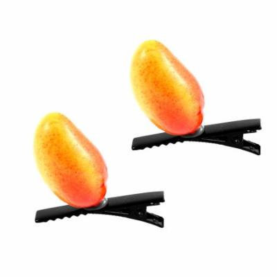 Lady Woman Plastic Fruit Detail Party Alligator Hair Clip Barrette Orange Pair