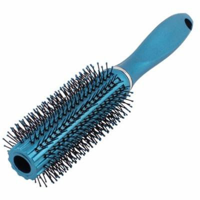 Household Plastic Handle Round Bristle Curly Hair Brush Comb Hairbrush Teal Blue