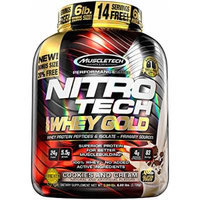 MuscleTech Nitro Tech 100% Whey Gold Muscle Building Powder, Cookies and Cream, 6 Pound