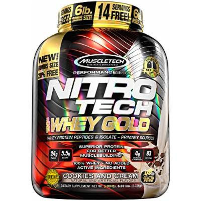 MuscleTech Nitro Tech 100% Whey Gold Muscle Building Powder, Cookies and Cream, 6 Pound