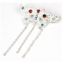 Lady Plastic Beads Decor Butterfly Shape Hair Barrette Clip Hairpin Silver Tone