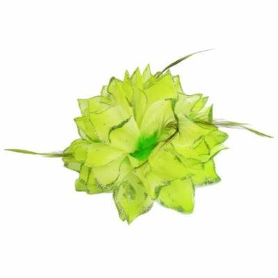 Ladies Green Floral Decoration Stretchy Ponytail Hair Band Corsage Brooch Pin