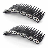 Women Plastic Hairstyle Inlaid 18 Teeth Banana Comb Hair Clips Silver Tone 2pcs