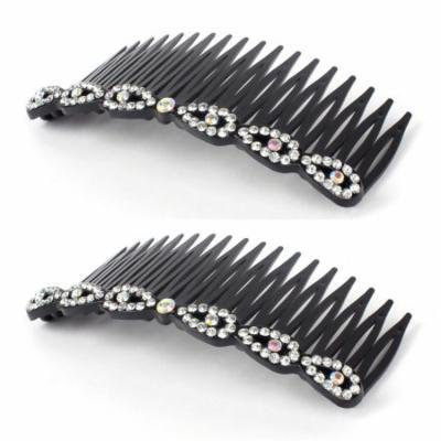 Women Plastic Hairstyle Inlaid 18 Teeth Banana Comb Hair Clips Silver Tone 2pcs