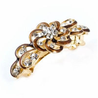 Woman Party Brown Flower Plastic Rhinestone Accent Hair Clip Barrette Hairpin