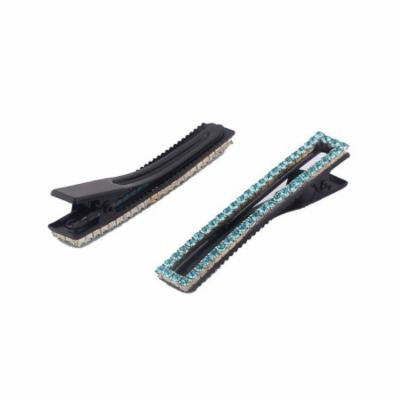 Ladies Blue Rhinestone Decor Metal Rectangle Barrette Hairclip Hair Clip 2pcs