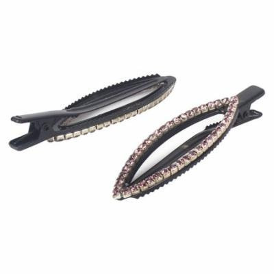 Metal Leaf Design Rhinestone Decor Barrette Hairclip Clamp Hair Clip Purple 2pcs