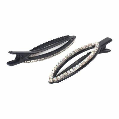 Ladies Woman Metal Leaf Design Rhinestone Decor Barrette Clamp Hair Clip 2pcs