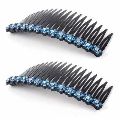 Lady Plastic Hairstyle Decoration Inlaid 18 Teeth Comb Hair Clips Blue 2pcs