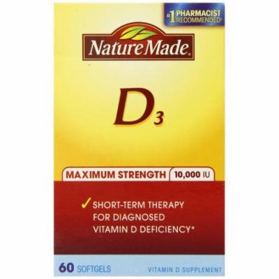 Nature Made Maximum Strength Vitamin D3 10,000 I.U. Soft gel, 60 Count