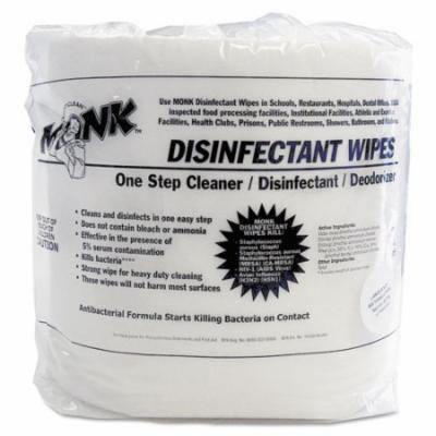 Cascades Monk Disinfectant Wet Wipes, 6 x 8, White, 800/Roll, 6 Roll/Carton