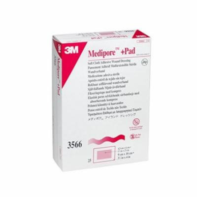 Medipore +Pad Adhesive Dressing, 3.5 X 4 Inch Soft Cloth, 3M # 3566 - Box of 25