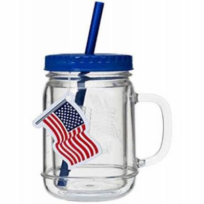 ALL AMERICAN 20OZ MASON JAR MUG WITH RE-USEABLE STRAWS - BLUE