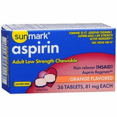 Sunmark Aspirin Adult Low Strength 81 mg Chewable Tablets Orange - 36 ct