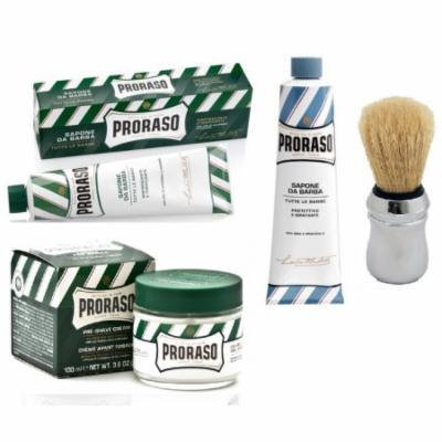 Proraso Shaving Cream, Menthol & Eucoplytus 150 ml + Proraso Shaving Cream, Aloe & Vitamin E 150 ml + Proraso Professonal Shaving Brush + Proraso Pre Shaving Cream w/ Menthol & Eucolyptus 100 ml
