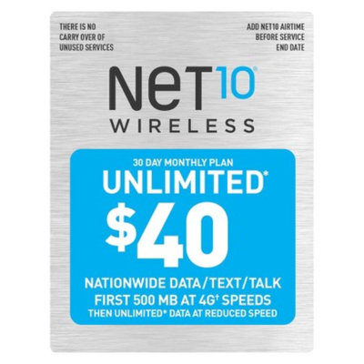 NET10 Net10 $40 30 Day Monthly Unlimited Plan Pre-Paid Cell Phone Card