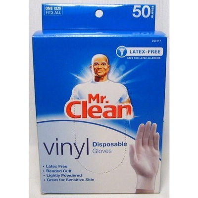Mr Clean MR. CLEAN Latex Free VINYL Disposable Cleaning Gloves with BEADED CUFF (50 Co...