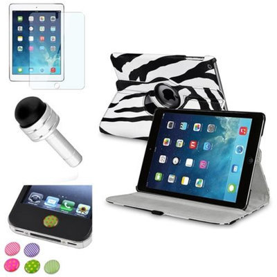Insten INSTEN White/Black Zebra 360 Leather Case Cover+Protector/Sticker For Apple iPad Air 5 5th