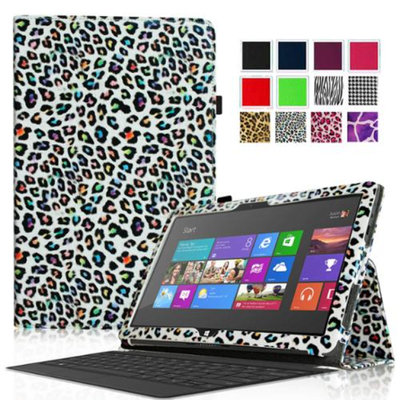 Fintie Folio Leather Case Cover for Microsoft Surface RT / Surface 2 10.6 inch Tablet, Leopard Rainbow