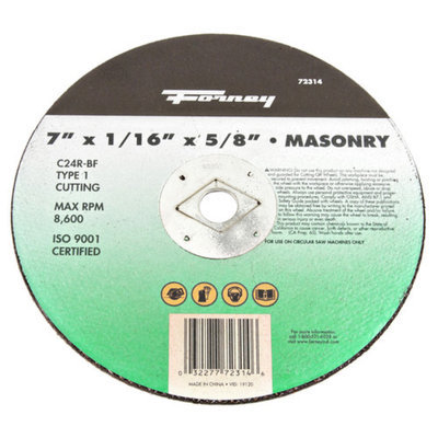 Forney 72314 Cut-Off Wheel Type 1 Masonry with 5/8-Inch Arbor C24R-BF 7-Inch-by-1/16-Inch