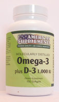 Omega-3 Plus D-3 1,000 IU No Chinese Ingredients American Supplements 100 Softg