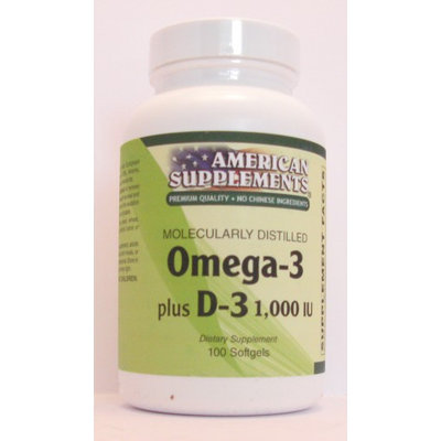 Omega-3 Plus D-3 1,000 IU No Chinese Ingredients American Supplements 100 Softg