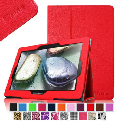 Fintie Folio Leather Case Cover with Auto Sleep / Wake Feature for Lenovo IdeaTab S6000 10.1-Inch Android Tablet, Red