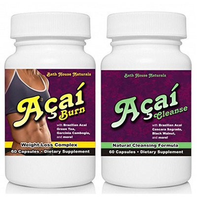 Bathhouse Naturals Acai Berry Weight Loss Diet Fat Burner combo 2pk Diet Pills 120 capsules Includes Acai Berry Burn & Cleanse detox use together for best results