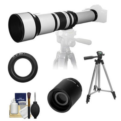 Samyang 650-1300mm f/8-16 Telephoto Lens (White) (T Mount) with 2x Teleconverter (=2600mm) + Tripod + Accessory Kit for Nikon 1 J1, J2 & V1 Digital Cameras