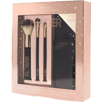 FLOWER Beauty FLOWER Beauty Brush Up! Face, Eye & Lip Brush Set with Brush Roll, 4 pc (Rose Gold)