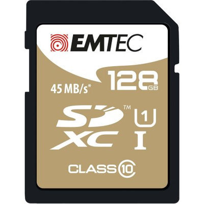 Dexxxon Digital Storage Emtec - 128GB Sdxc Class 10 Memory Card - Black/gold
