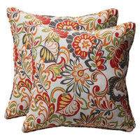 Pillow Perfect Outdoor 2-Piece Square Toss Pillow Set Green/Off-White/Red Floral -