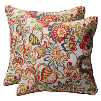 Pillow Perfect Outdoor 2-Piece Square Toss Pillow Set Green/Off-White/Red Floral -
