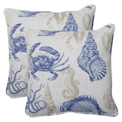Pillow Perfect Outdoor 2-Piece Square Throw Pillow Set - Blue/Tan Blue/Tan Sealife